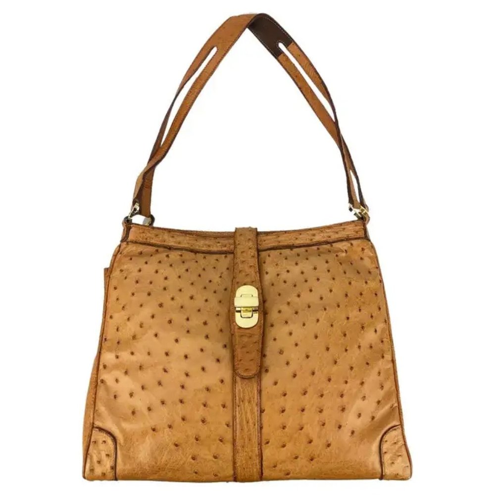 Vintage Mark Cross Tan Ostrich Shoulder Bag c1960s
